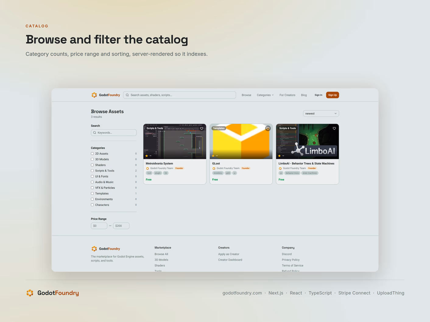GodotFoundry, browse the asset catalog