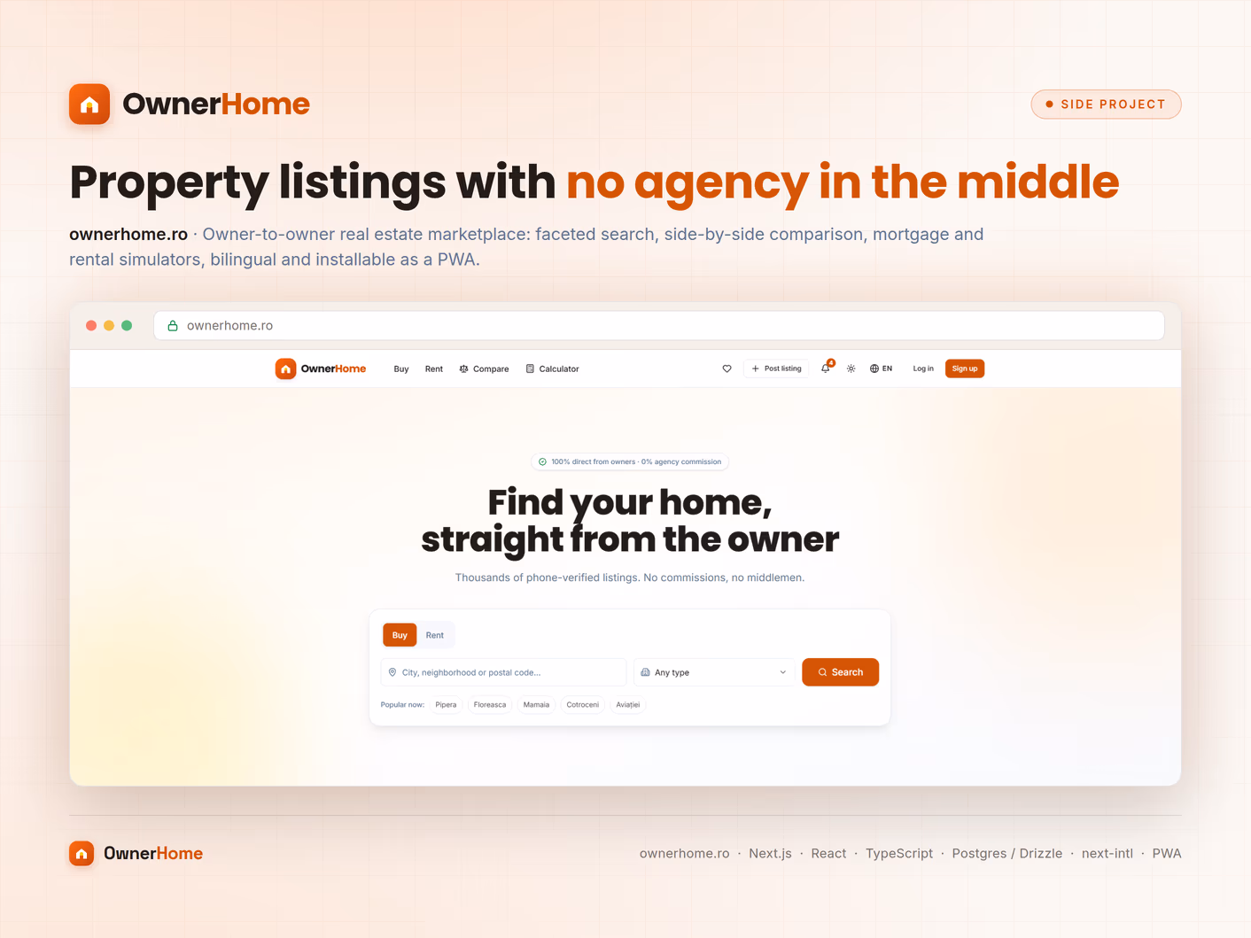 OwnerHome, property listings with no agency in the middle