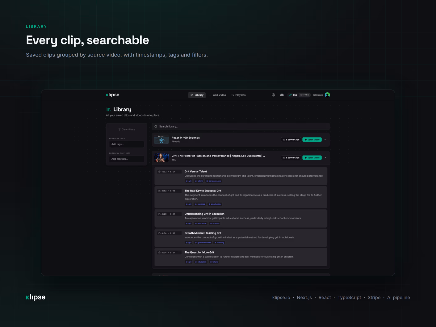 Searchable clip library